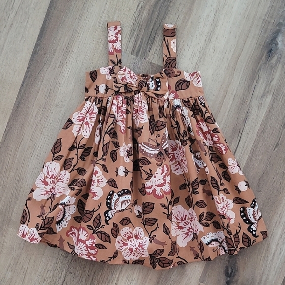 NWT Janie & Jack Floral Butterfly Cotton Dress Brown Pink 3T - Picture 1 of 6